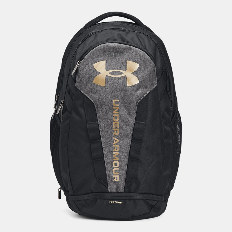 Under Armour Hustle 5.0 Backpack Black / Black Medium Heather / Metallic Gold Luster One Size